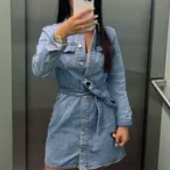 Zara Denim Long Sleeve Dress - Picture 15 of 16